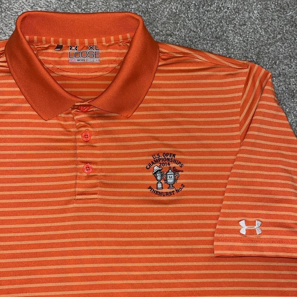2014 US Open Pinehurst Orange Stripe Golf Polo Shirt XL Volunteers Tigers UVA